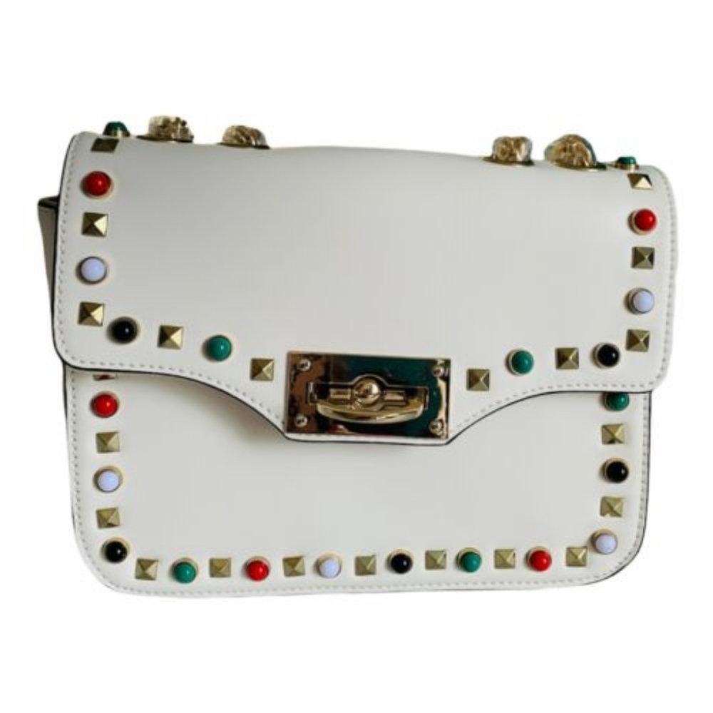 Gail Labelle white studded purse with adjustable strap